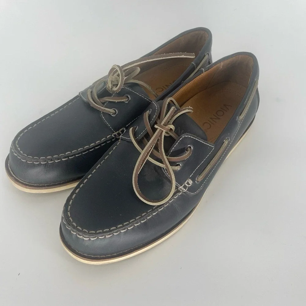 Vionic‎ Spring Lloyd Boat Shoes Loafers size 10 Navy Leather Preppy Comfort